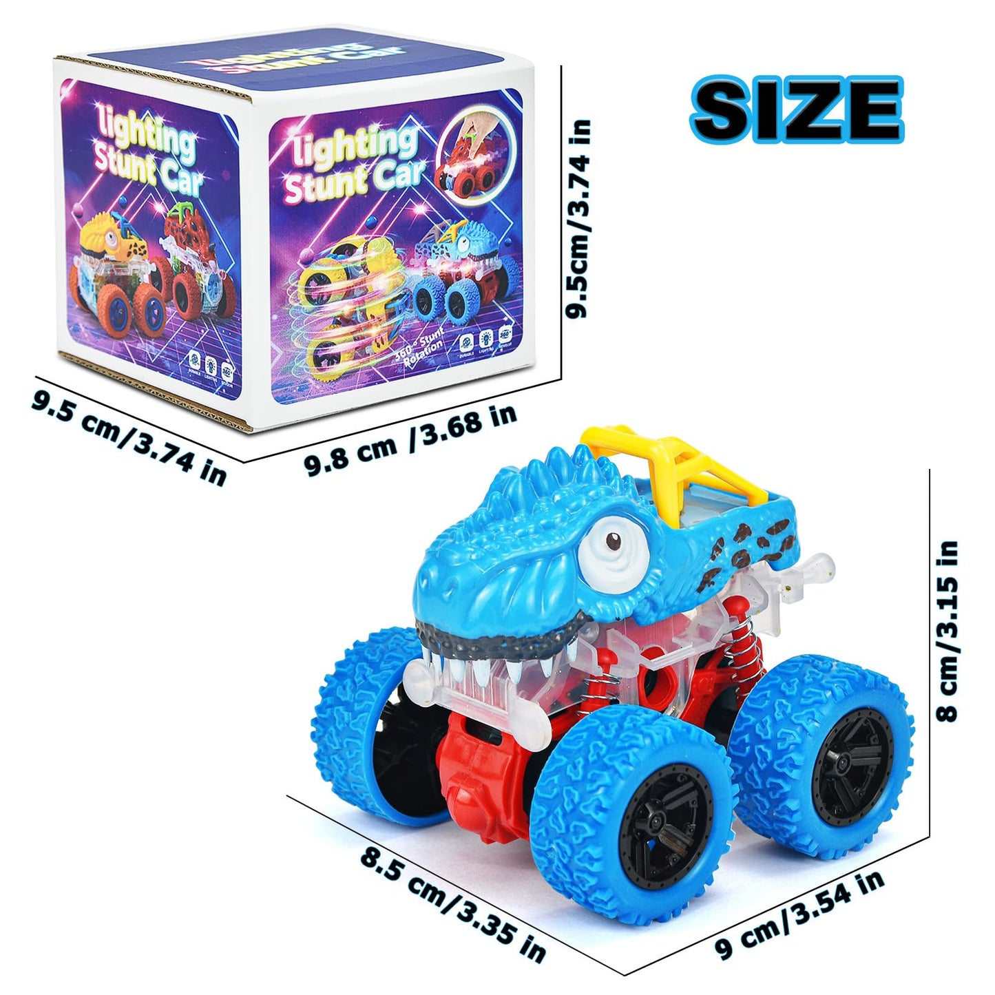 TQBYNJ Light-Up Monster Truck Toys – Push-&-Go Friction Dinosaur Cars with Glow (Blue) for Ages 2-6