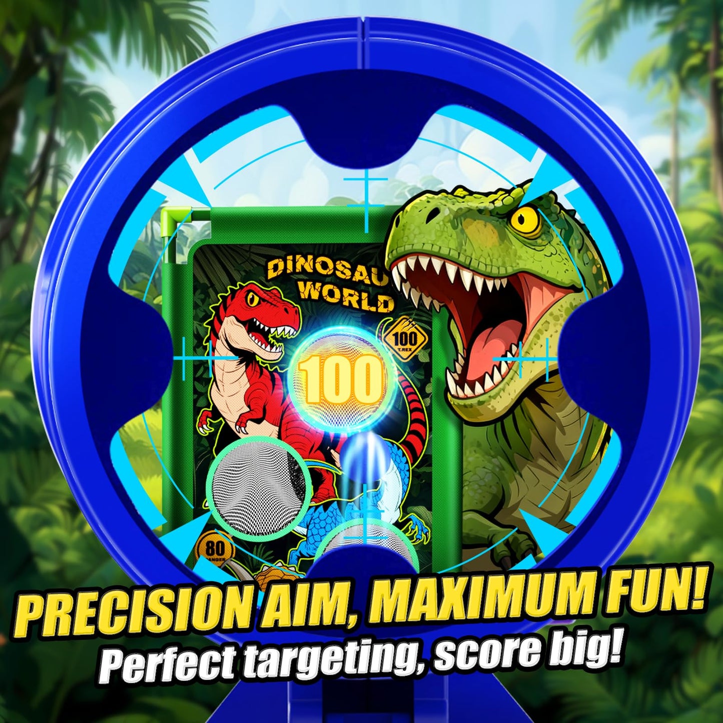 Tqeieu Dinosaur Shooting Game Toys — 2 Air Pump Launchers, 3 Dinosaurs, 24 Foam Balls