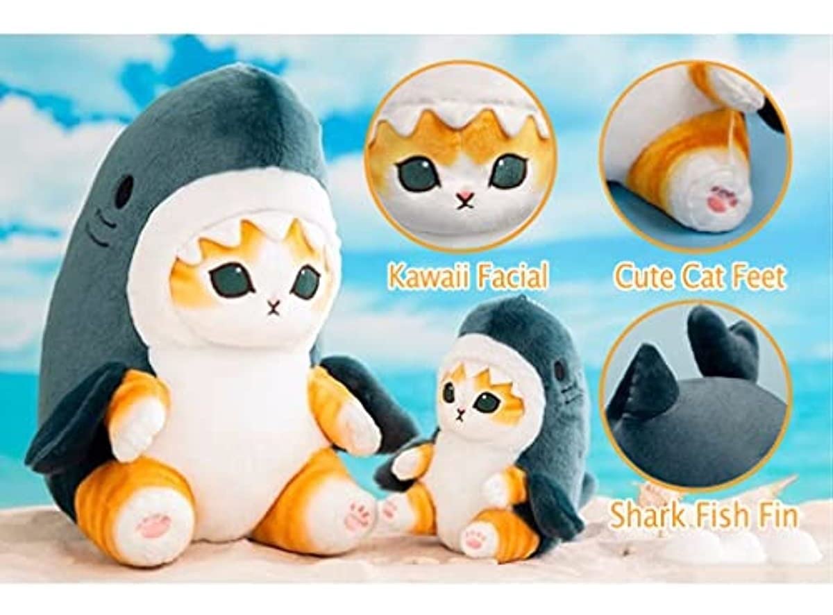 TQJOUJOU 8'' Cute Shark Cat Plush Toy — Kawaii Catshark Pillow