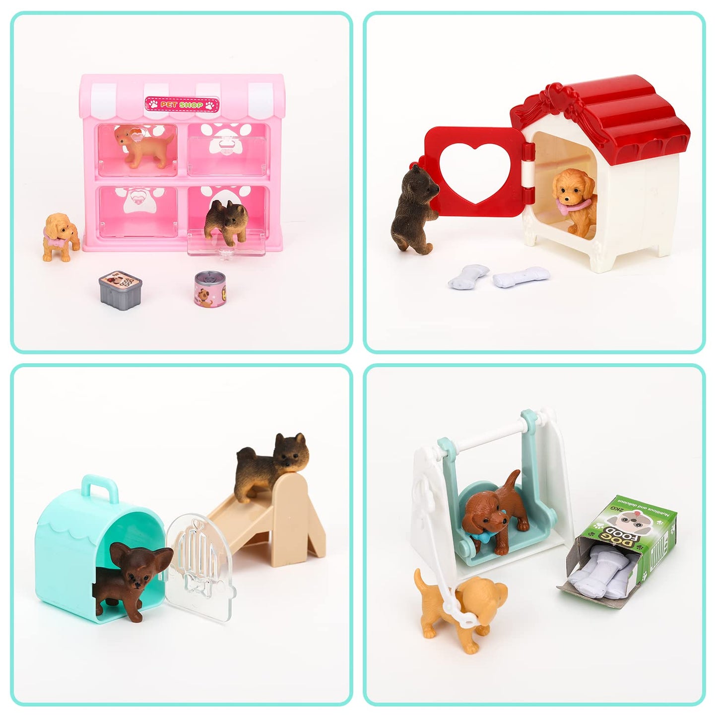 TQQFUN 32-Piece Dog Figures Play Set — Realistic Puppies & Pet Care Center for Imaginative Pretend Play