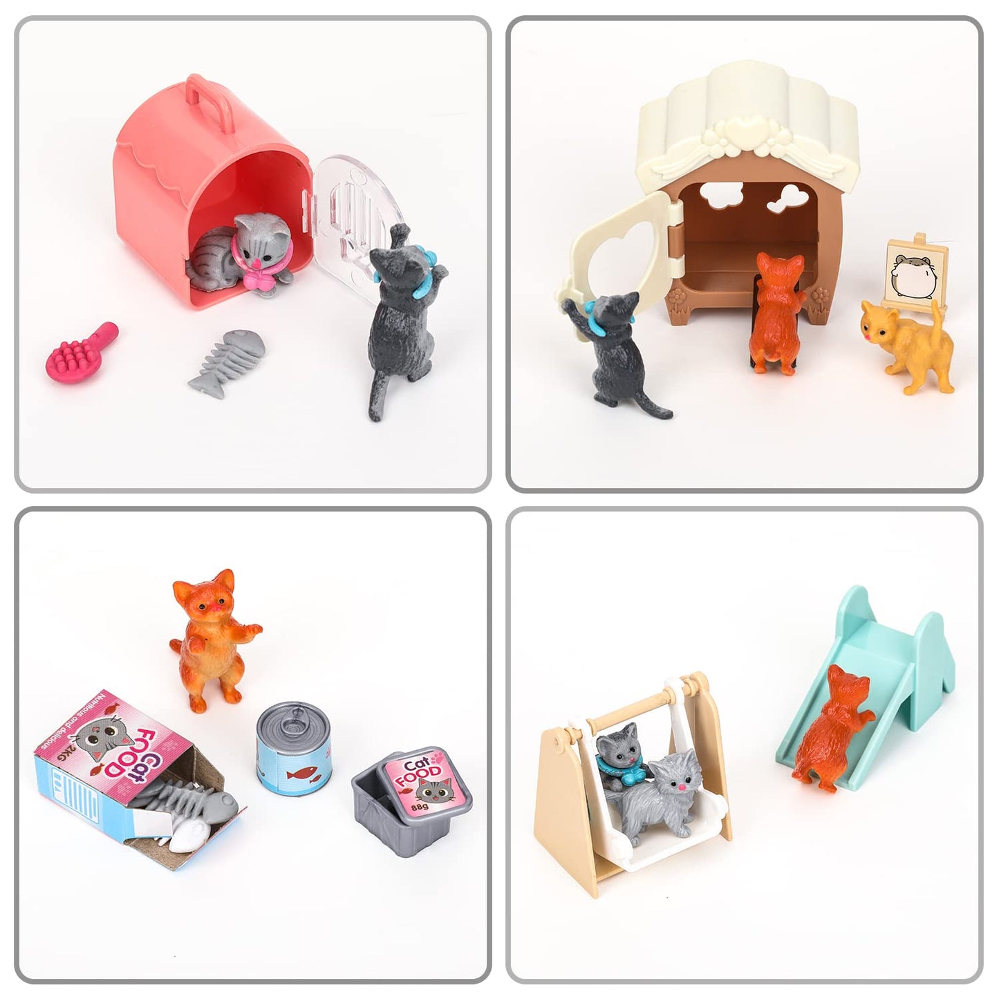 TQQFUN 43-Piece Cat Figurine Playset – Realistic Pet Care Center for Kids