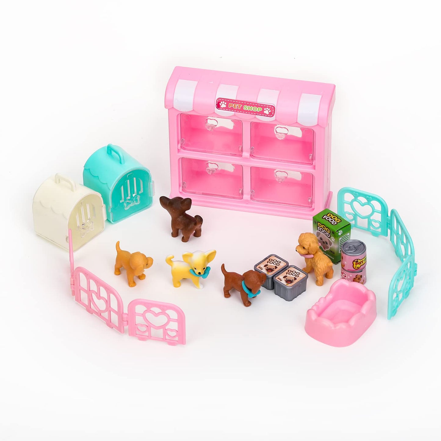 TQQFUN 32-Piece Dog Figures Play Set — Realistic Puppies & Pet Care Center for Imaginative Pretend Play