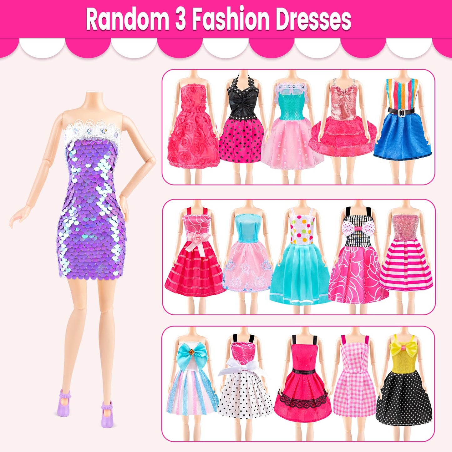 TQRAZ 110 Pcs Doll Clothes & Accessories Dress-Up Set for 11.5-Inch Dolls | Wedding, Casual, Swimwear, Hangers