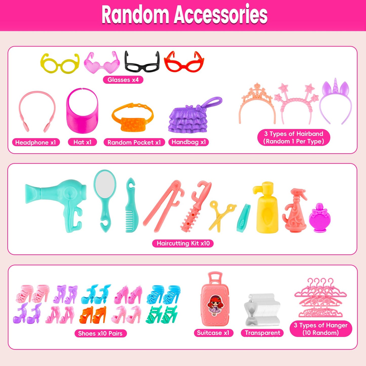 TQRAZ 110 Pcs Doll Clothes & Accessories Dress-Up Set for 11.5-Inch Dolls | Wedding, Casual, Swimwear, Hangers