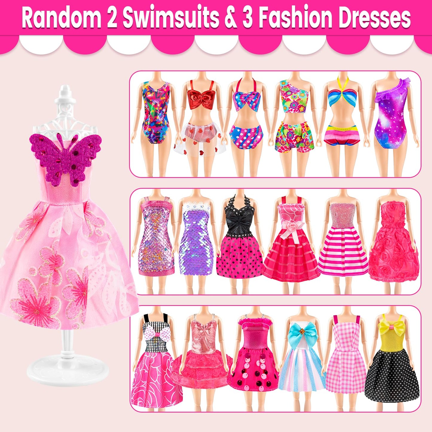 TQRAZ 137 Pcs Doll Closet Playset for 11.5-Inch Dolls – Princess & Fashion Dresses + Accessories