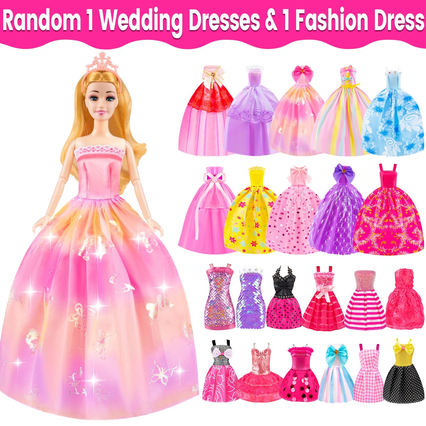 TQRAZ 76 Pcs Doll Playset with Convertible Car – 11.5-Inch Doll, Dresses & Accessories