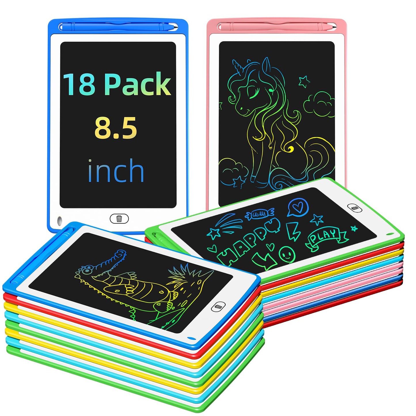 TQU LCD Writing Tablet for Kids – 8.5-Inch Colorful Doodle Board (18 Pack)