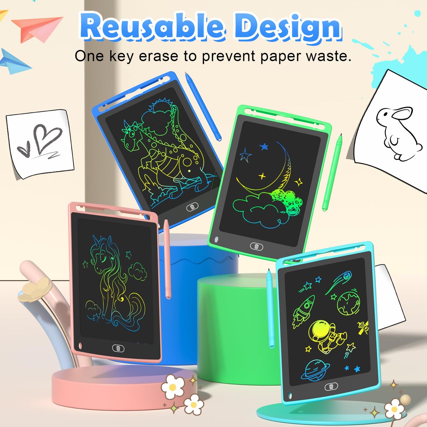 TQU 4 Pack LCD Writing Tablet for Kids – 8.5-Inch Colorful Doodle Boards (4-Pack)
