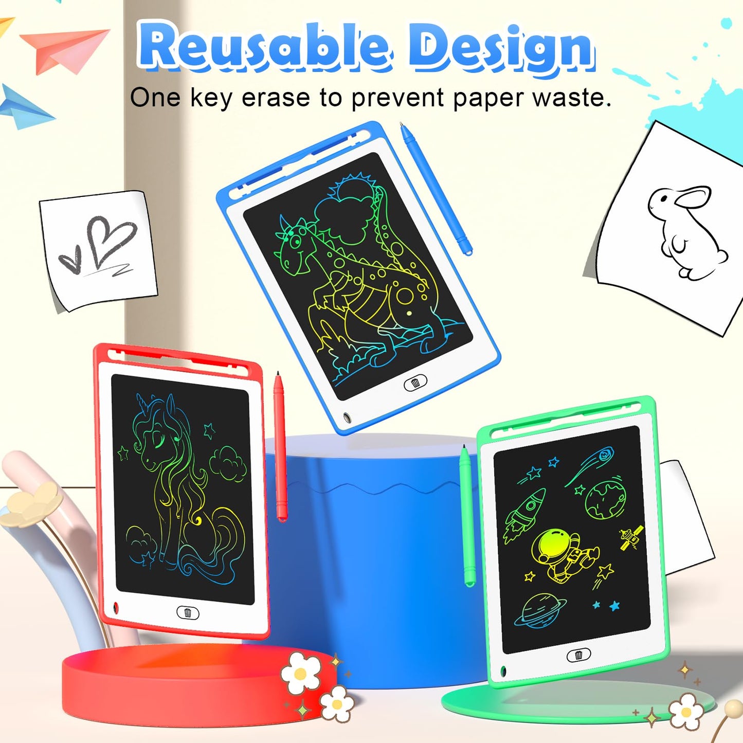 TQU LCD Writing Tablet for Kids – 8.5-Inch Colorful Doodle Board (18 Pack)