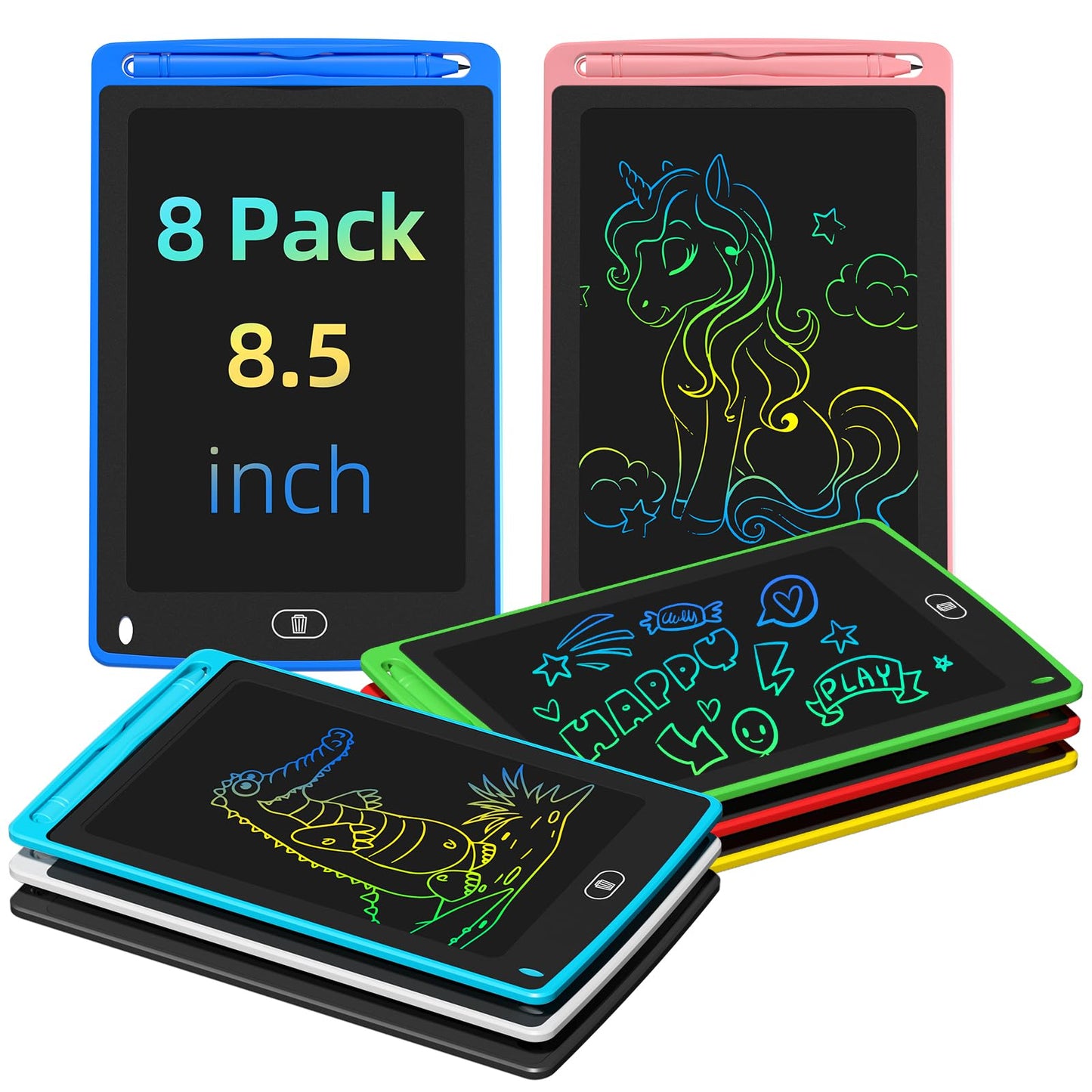 TQU 8 Pack LCD Writing Tablet for Kids – 8.5 Inch Colorful Doodle Board for Ages 3 4 5 6 7 8