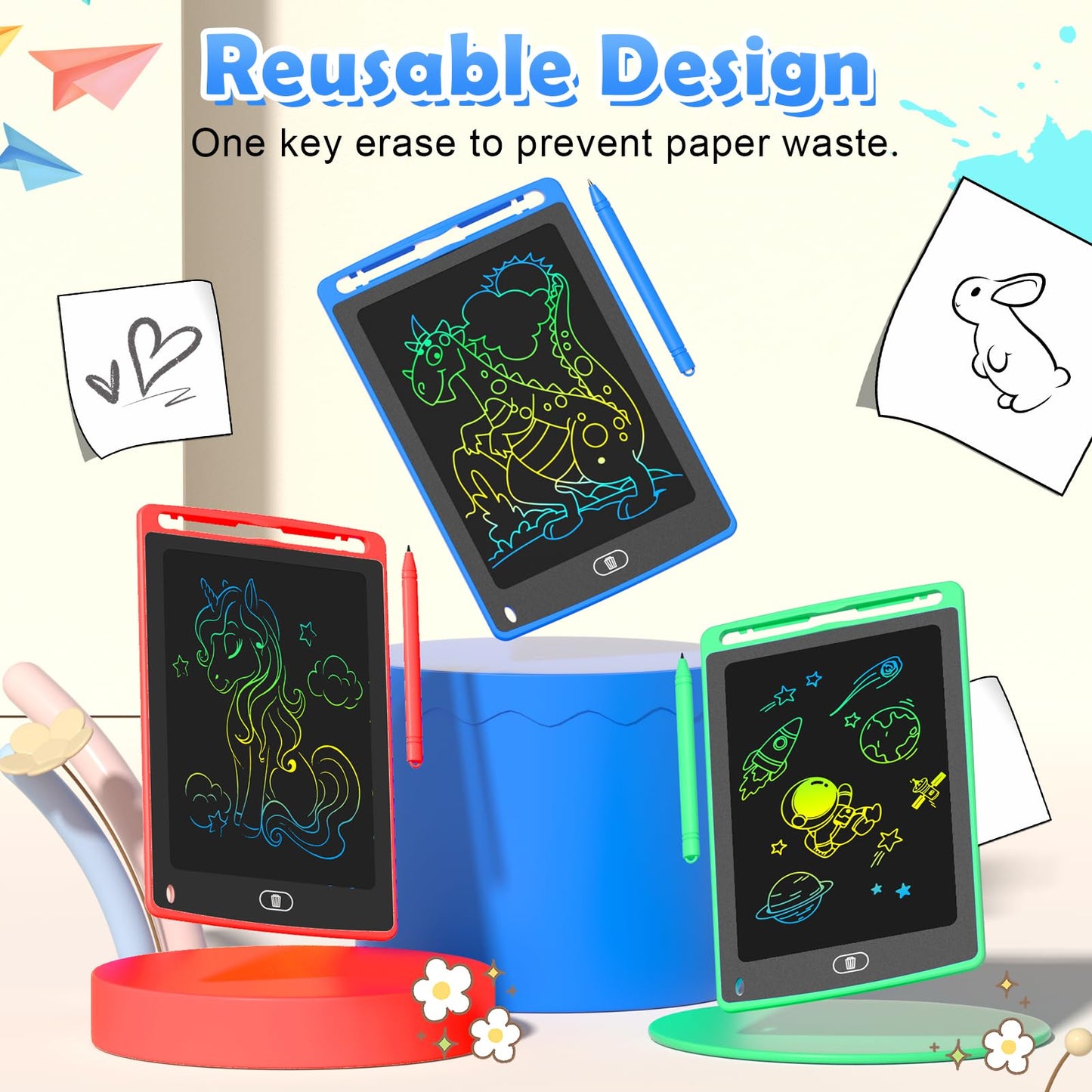 TQU 8 Pack LCD Writing Tablet for Kids – 8.5 Inch Colorful Doodle Board for Ages 3 4 5 6 7 8