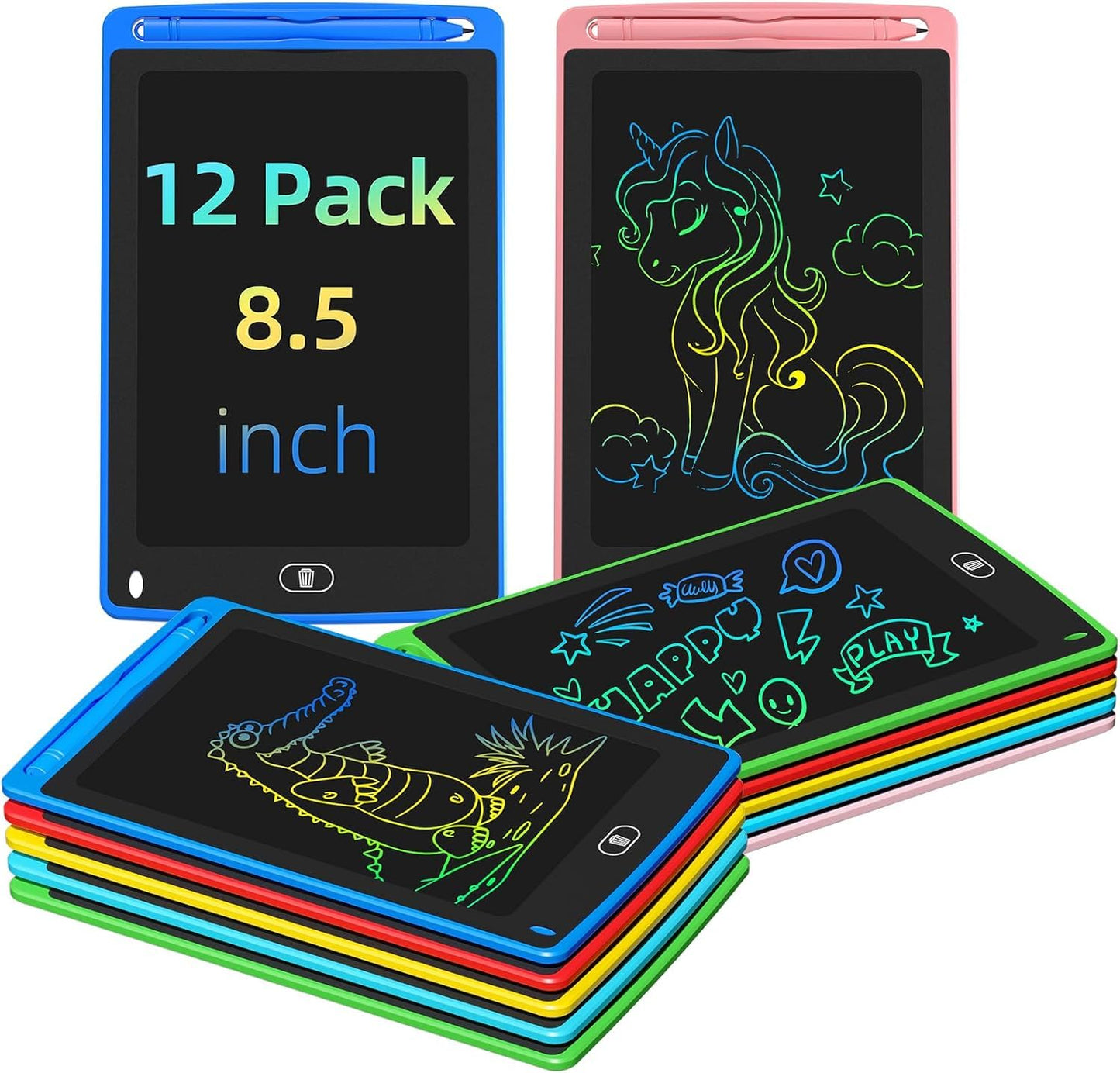 TQU Party Favor 12 Pack LCD Writing Tablet – 8.5-Inch Colorful Doodle Boards
