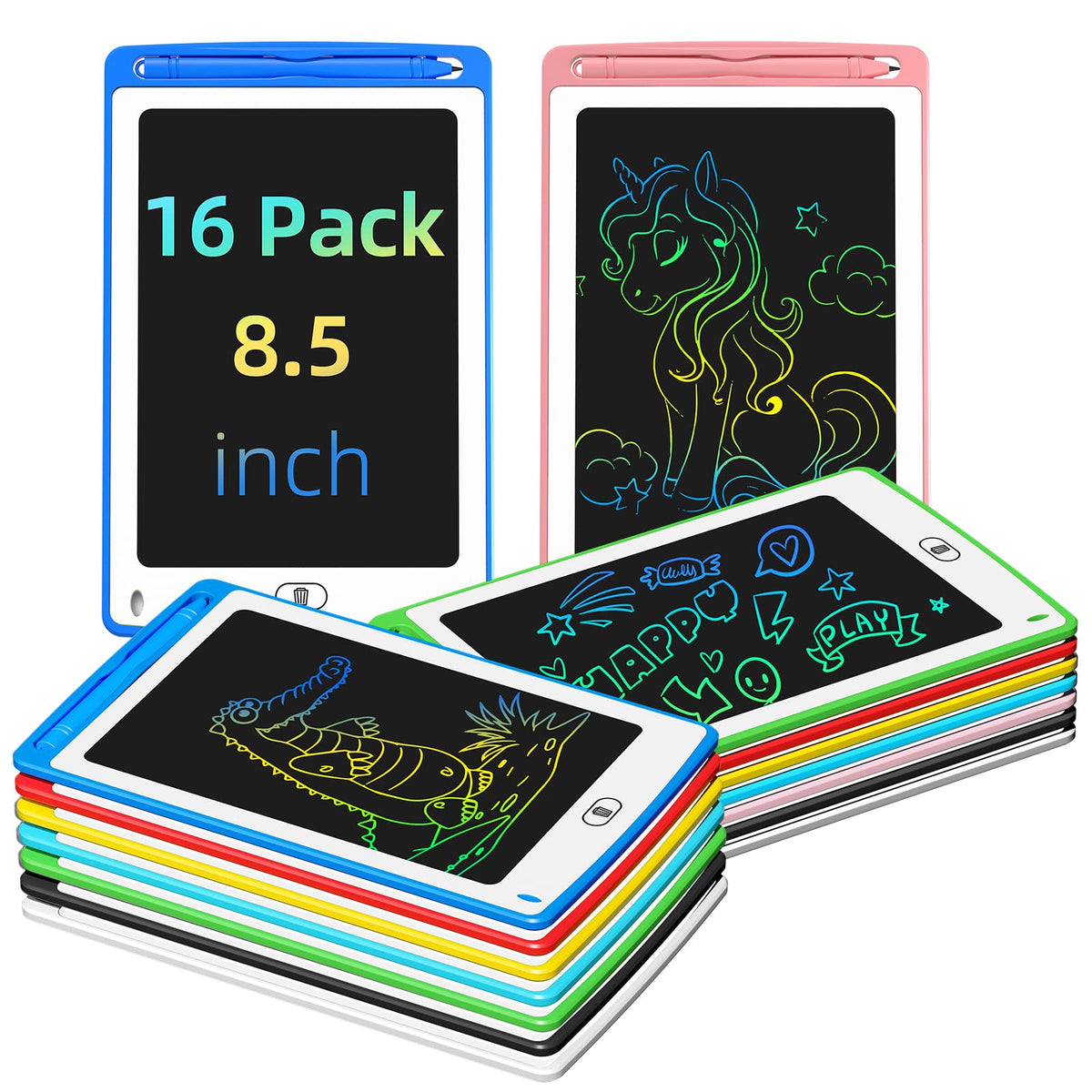 TQU 16-Pack 8.5-Inch LCD Writing Tablet for Kids – Colorful Doodle Board & Learning Toy