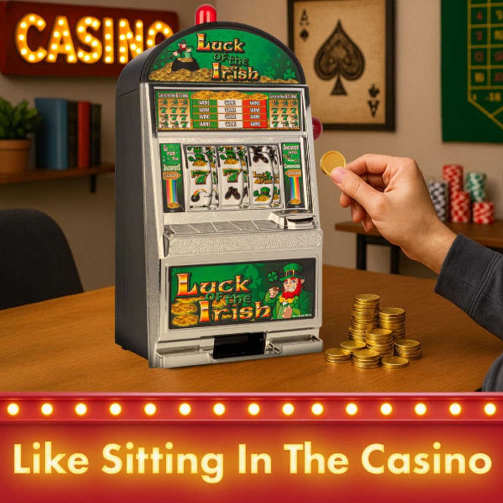 Trademark Poker Real Slot Machine Bank – Luck of the Irish with Jackpot Sounds & 98% World Coin Acceptance