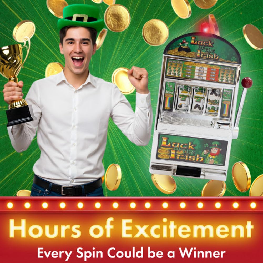 Trademark Poker Real Slot Machine Bank – Luck of the Irish with Jackpot Sounds & 98% World Coin Acceptance