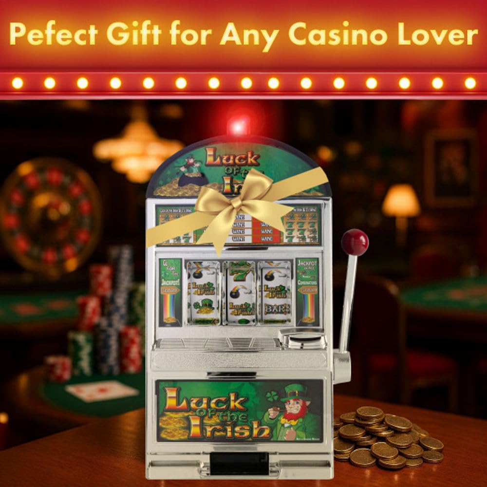 Trademark Poker Real Slot Machine Bank – Luck of the Irish with Jackpot Sounds & 98% World Coin Acceptance