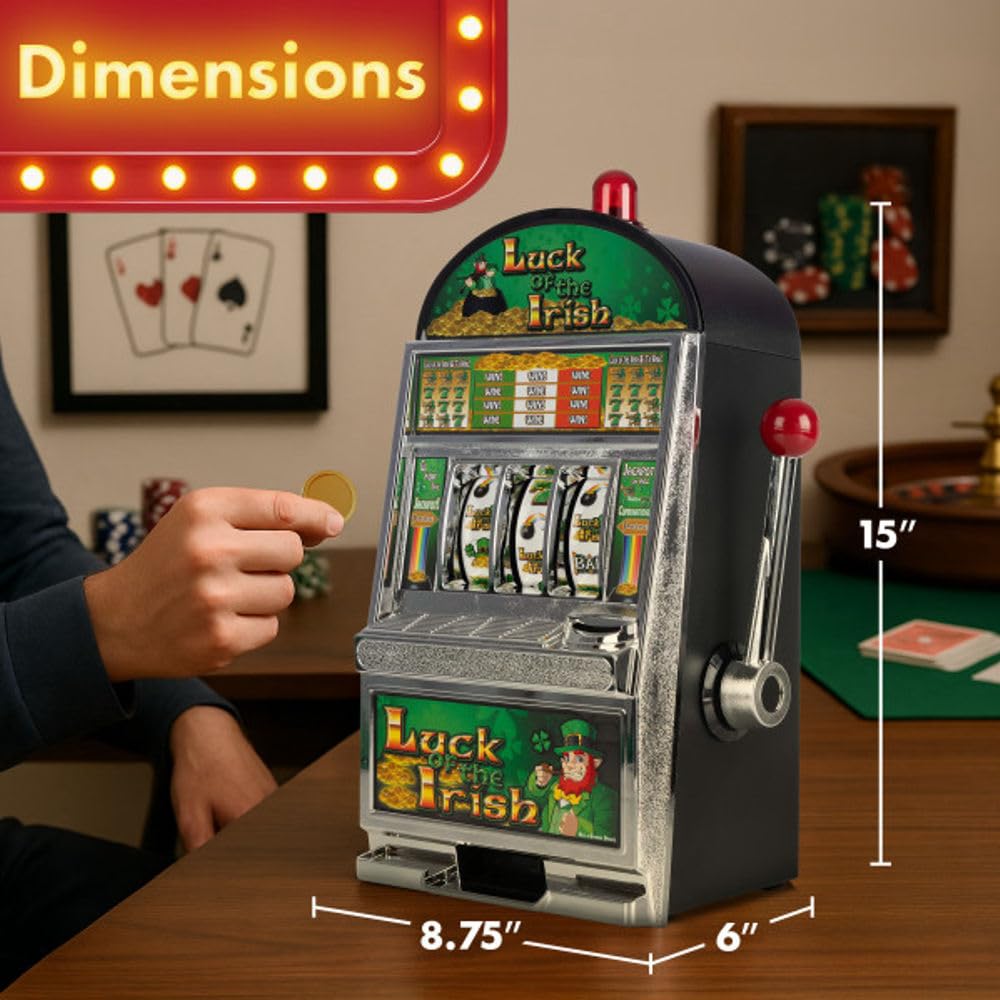 Trademark Poker Real Slot Machine Bank – Luck of the Irish with Jackpot Sounds & 98% World Coin Acceptance