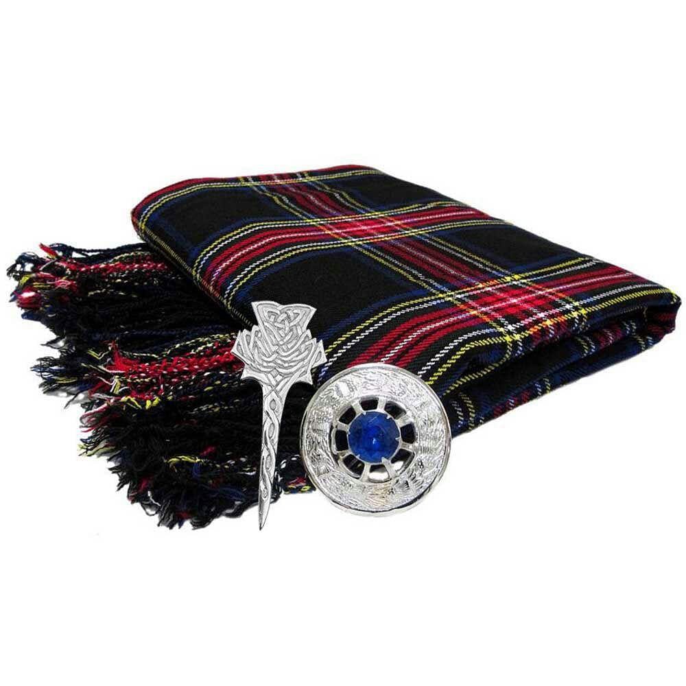 Traditional Scottish Highland Acrylic Wool Tartan Fly Plaids 48" with Brooch & Pin