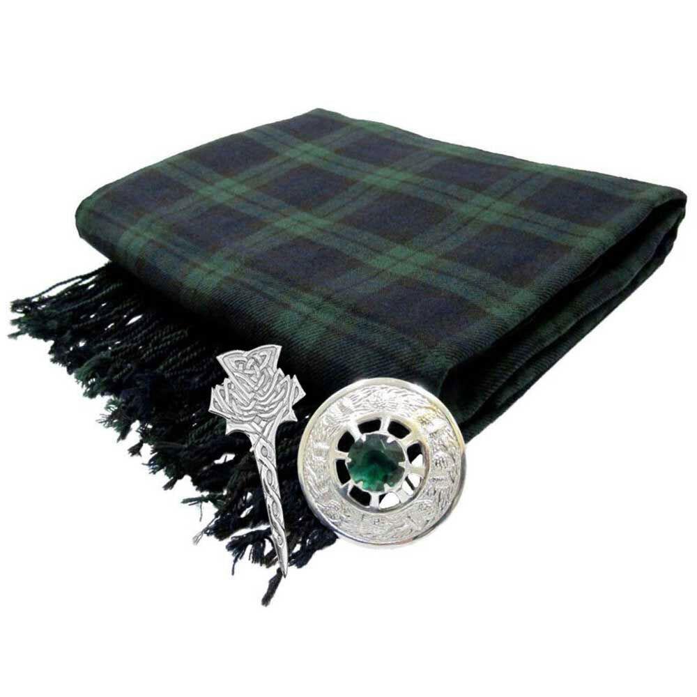 Traditional Scottish Highland Acrylic Wool Tartan Fly Plaids 48" with Brooch & Pin