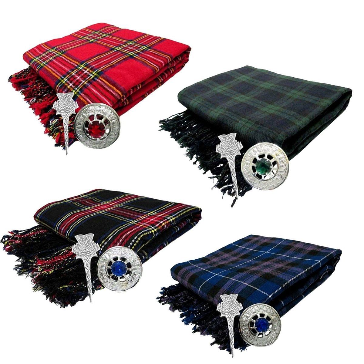 Traditional Scottish Highland Acrylic Wool Tartan Fly Plaids 48" with Brooch & Pin