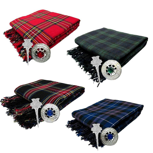 Traditional Scottish Highland Acrylic Wool Tartan Fly Plaids 48" with Brooch & Pin