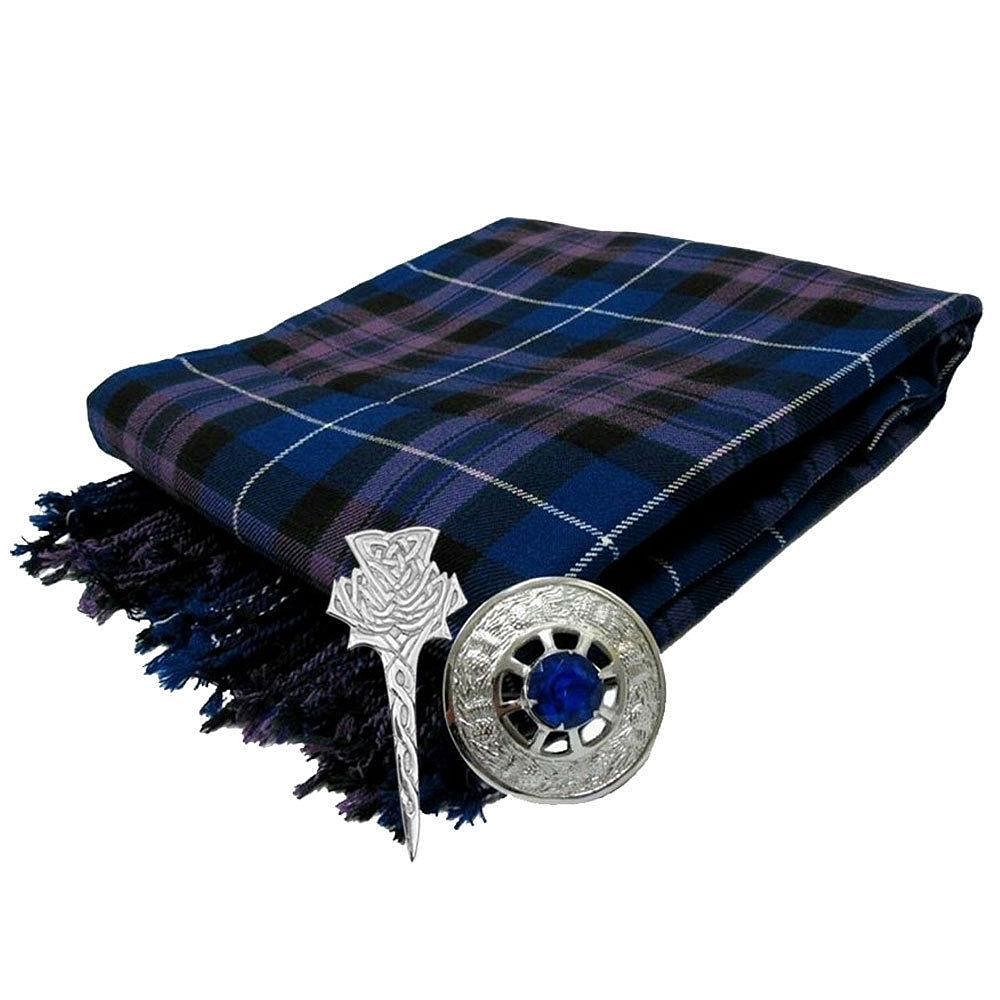 Traditional Scottish Highland Acrylic Wool Tartan Fly Plaids 48" with Brooch & Pin