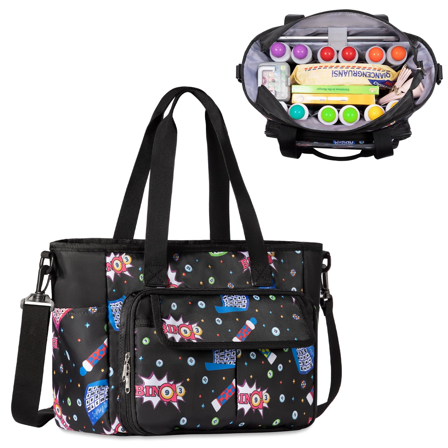 Trahzia Bingo Bag with Pockets – Durable Black Tote for Bingo Game Accessories