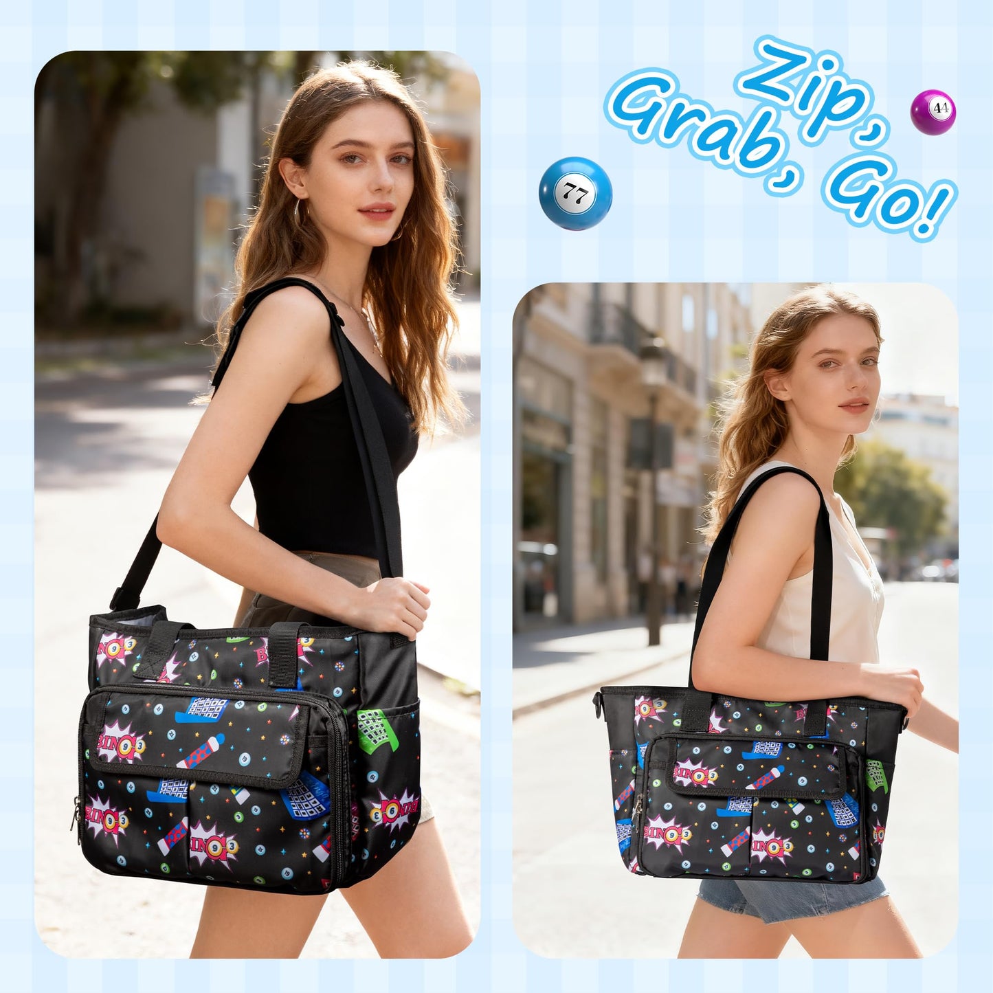 Trahzia Bingo Bag with Pockets – Durable Black Tote for Bingo Game Accessories