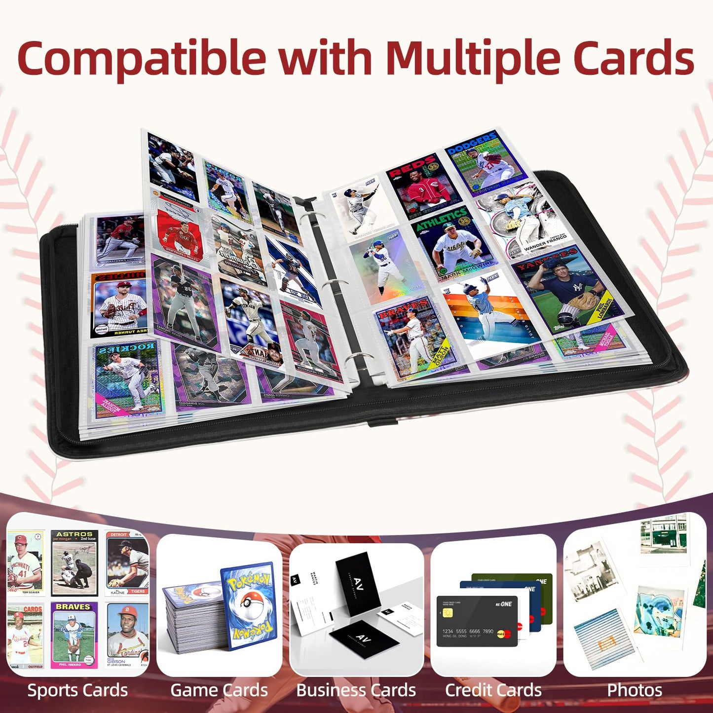 Traier 1080 Pockets Baseball Card Binder – 60 Removable Sleeves, 3-Ring, Top Loader