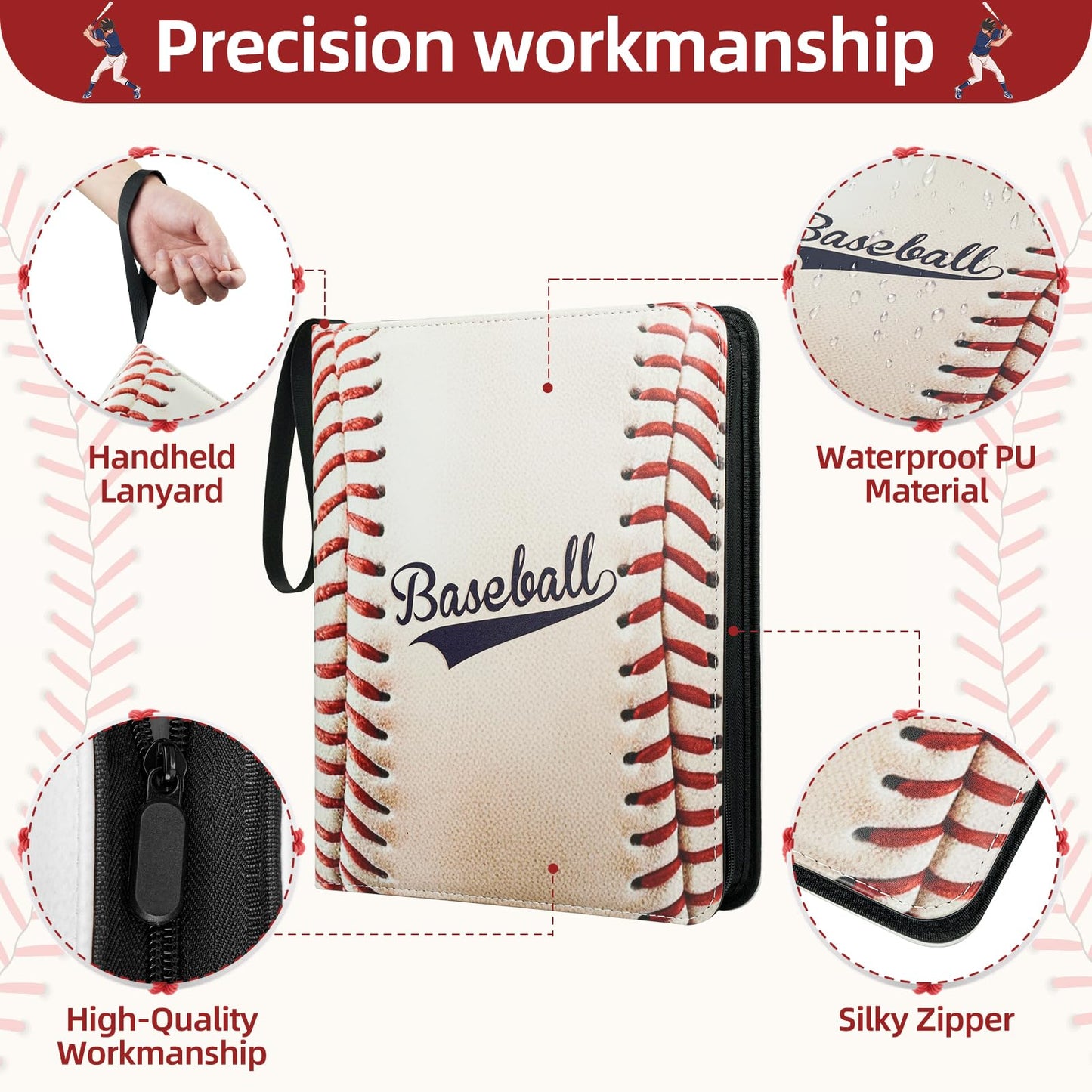 Traier 1080 Pockets Baseball Card Binder – 60 Removable Sleeves, 3-Ring, Top Loader