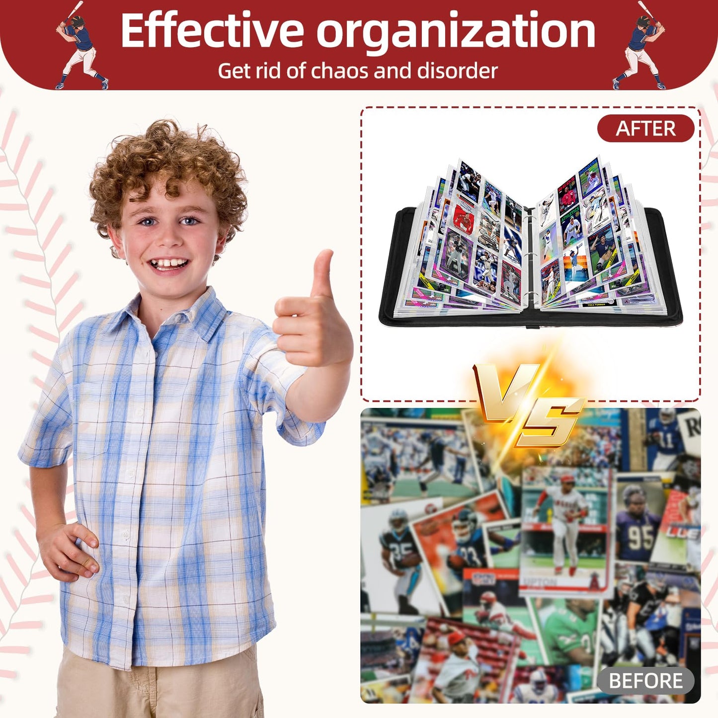 Traier 1080 Pockets Baseball Card Binder – 60 Removable Sleeves, 3-Ring, Top Loader