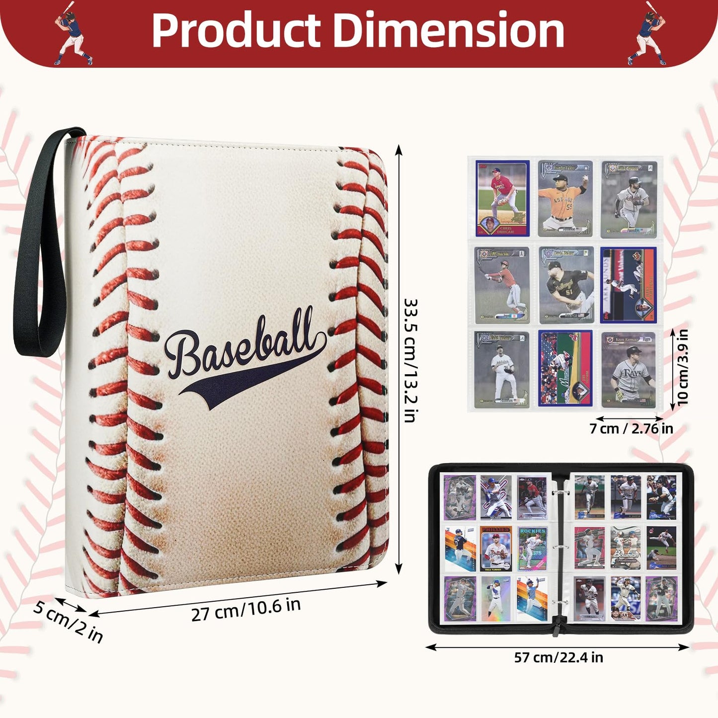 Traier 1080 Pockets Baseball Card Binder – 60 Removable Sleeves, 3-Ring, Top Loader