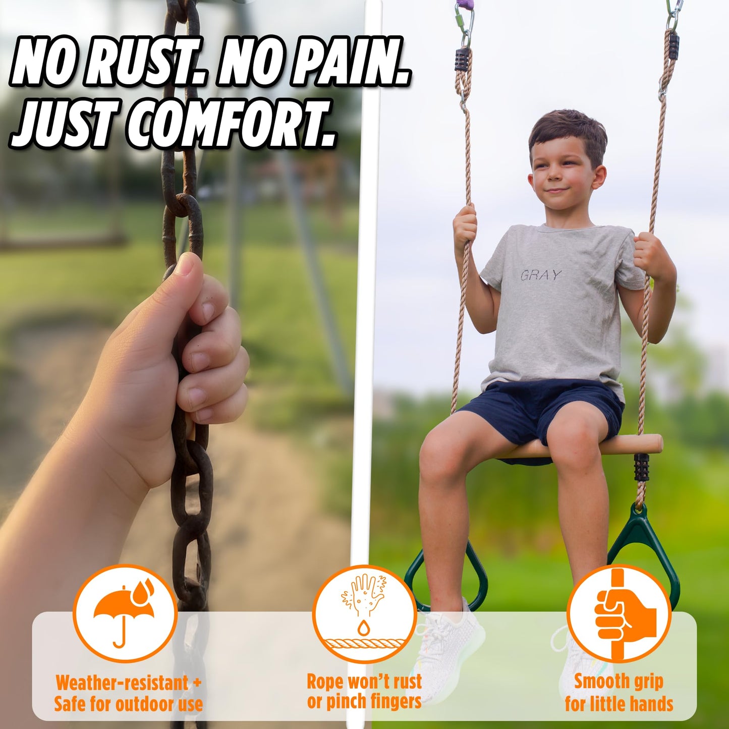 Trailblaze Wooden Trapeze Swing Bar for Kids — 18 inch Adjustable Height, Monkey Bars, Rings & Jungle Gym Attachments