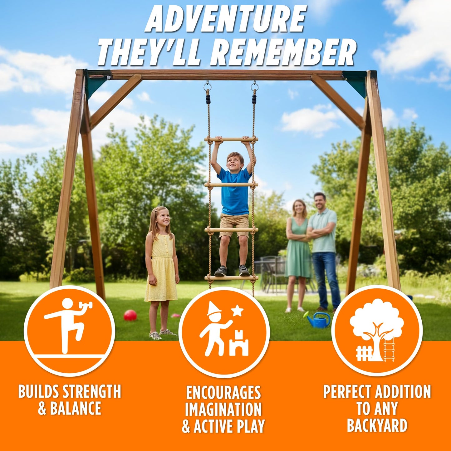 Trailblaze Wooden Rope Ladder for Kids – 6ft Outdoor Climbing Ladder