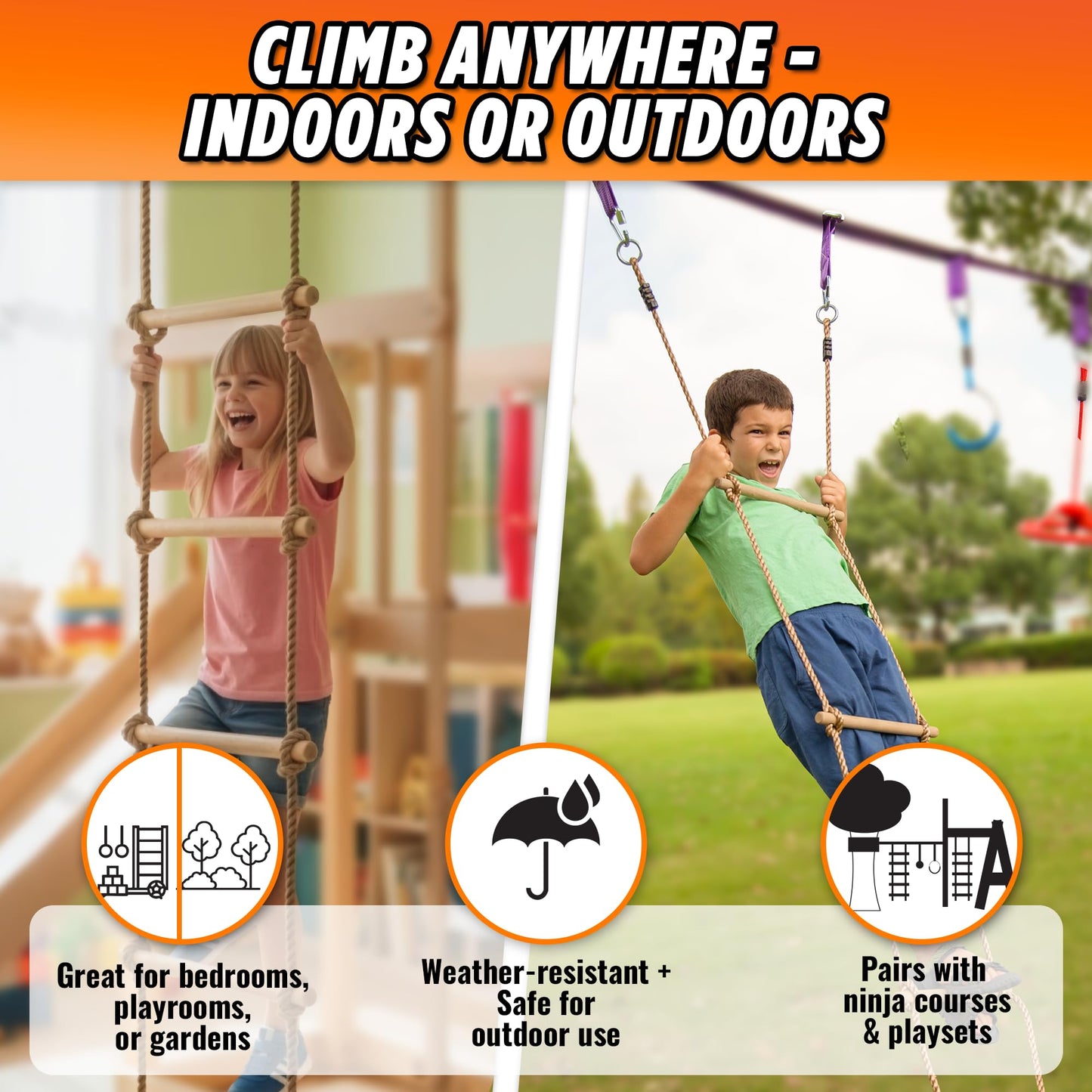 Trailblaze Wooden Rope Ladder for Kids – 6ft Outdoor Climbing Ladder