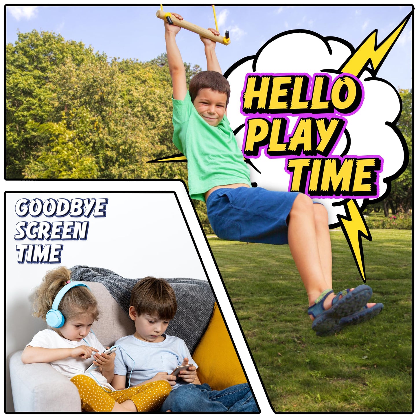 Trailblaze Ninja Warrior Obstacle Course for Kids - 2x55 Ft Outdoor Ninja Slackline & Climbing Net