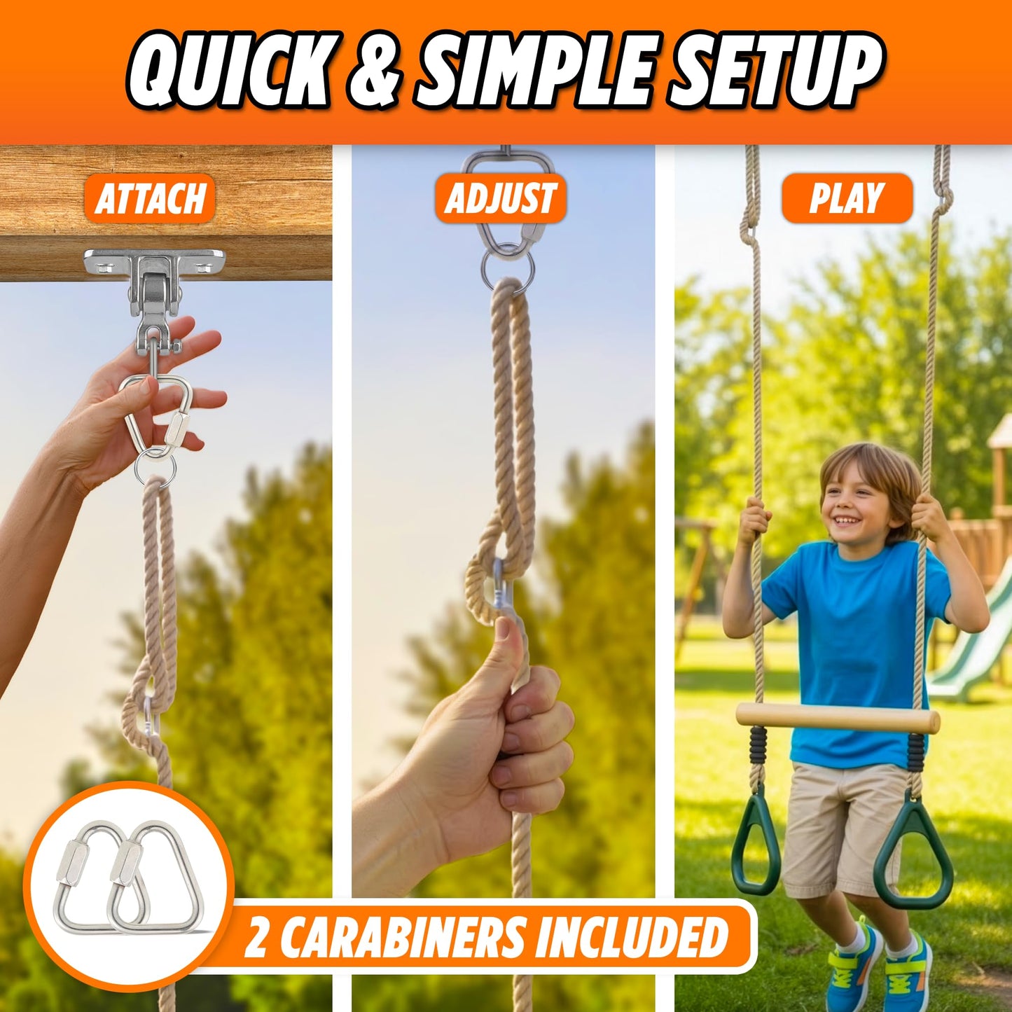 Trailblaze Wooden Trapeze Swing Bar for Kids — 18 inch Adjustable Height, Monkey Bars, Rings & Jungle Gym Attachments