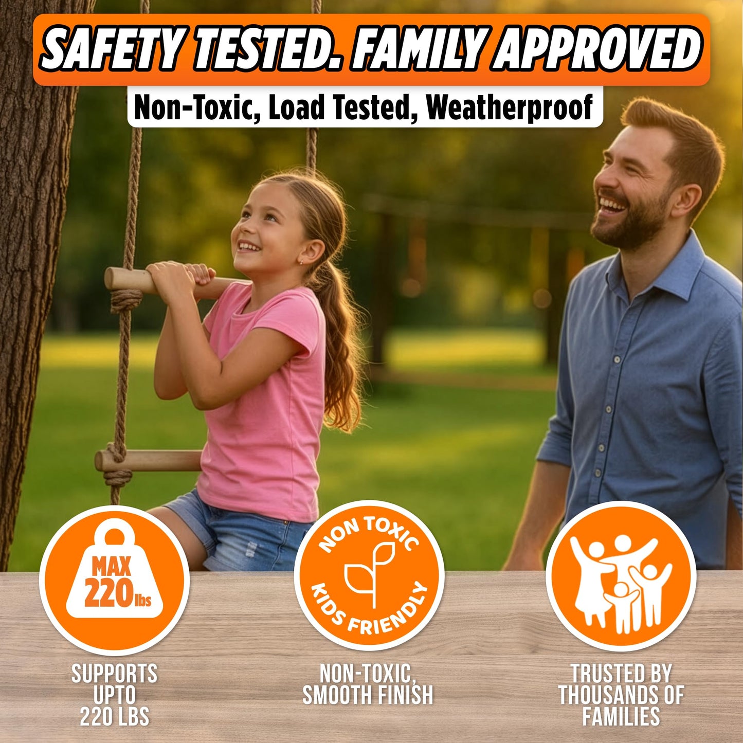 Trailblaze Wooden Rope Ladder for Kids – 6ft Outdoor Climbing Ladder