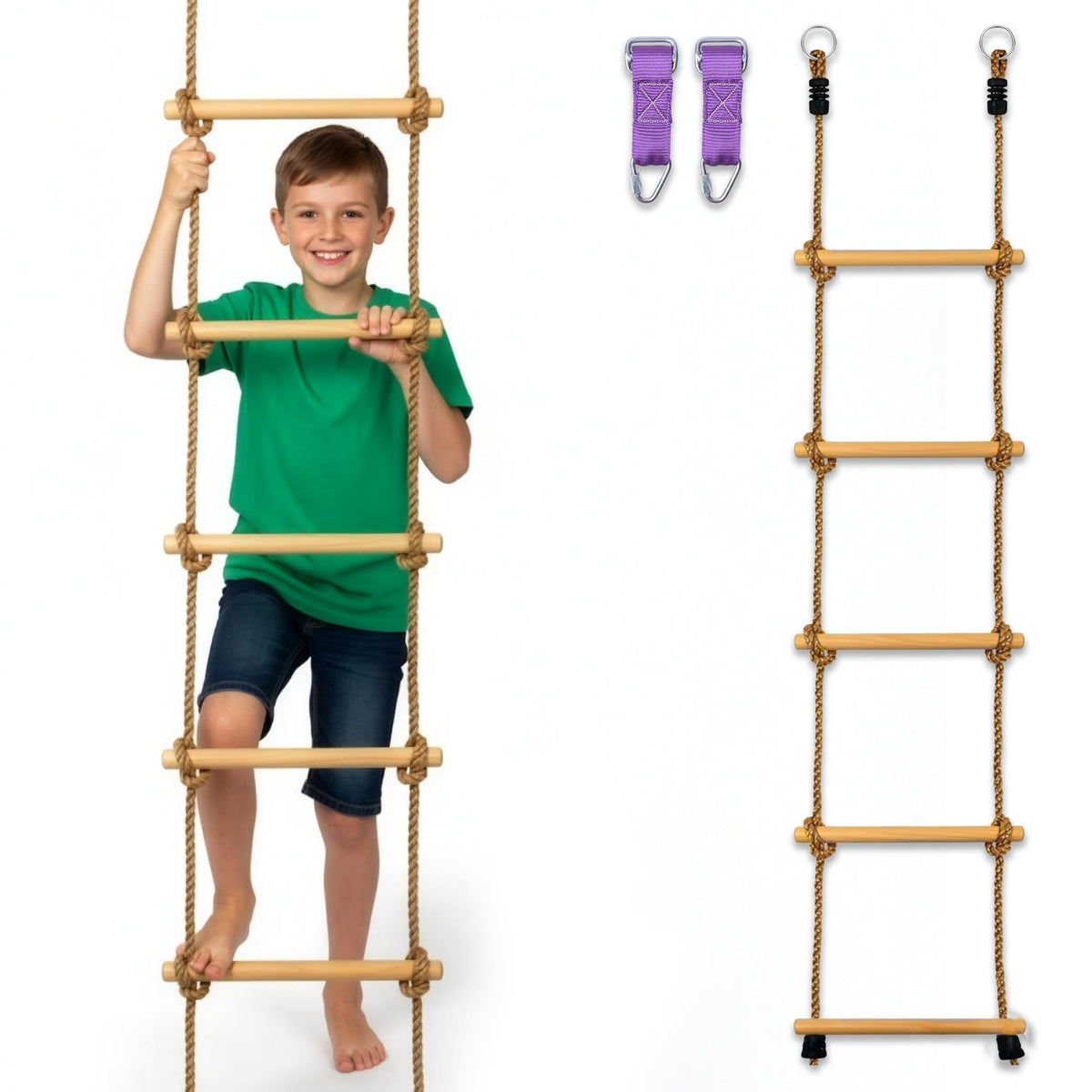 Trailblaze Wooden Rope Ladder for Kids – 6ft Outdoor Climbing Ladder