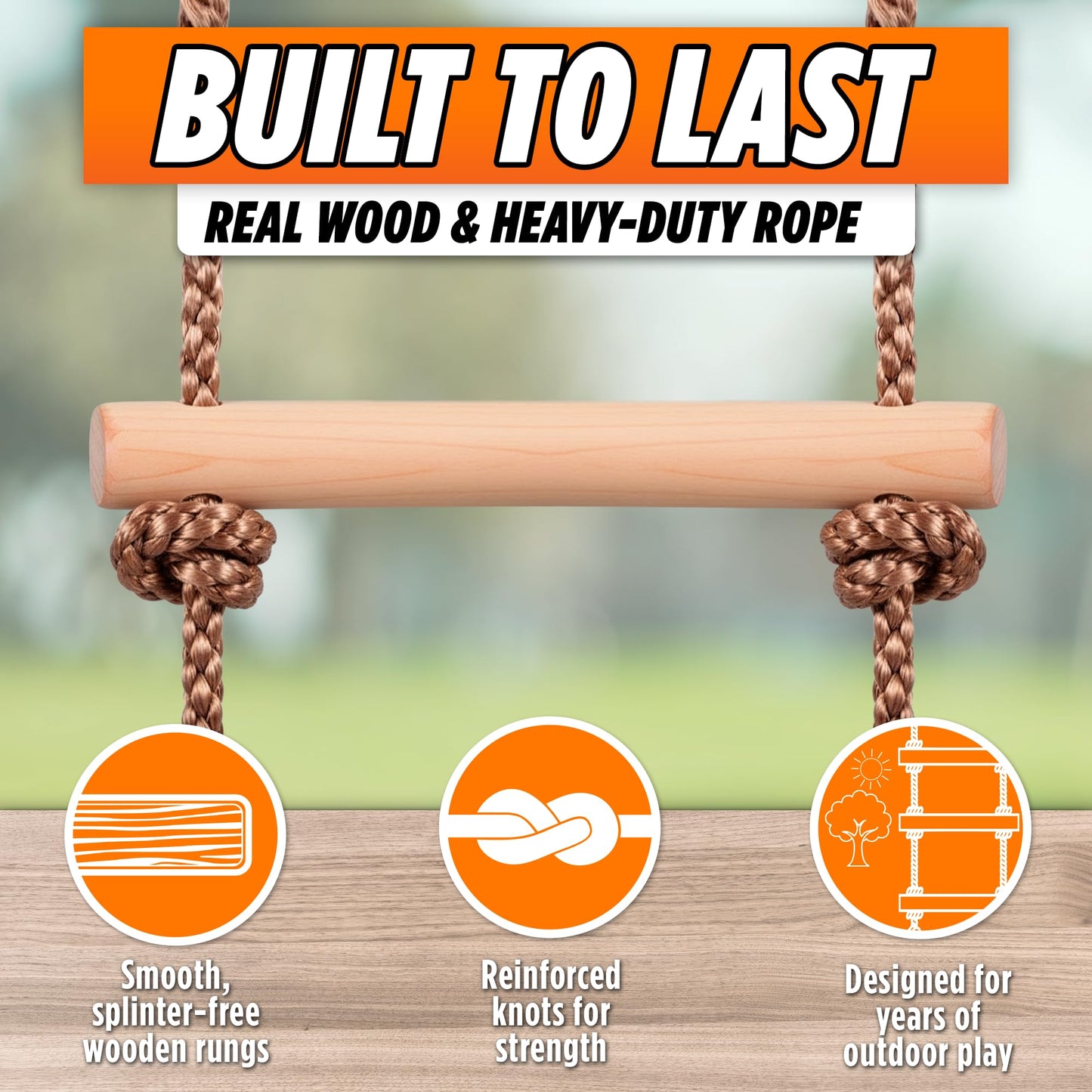 Trailblaze Wooden Rope Ladder for Kids – 6ft Outdoor Climbing Ladder