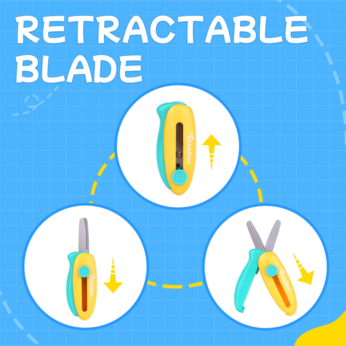 Trailfun Retractable Safety Scissors for Kids – 3 Pack