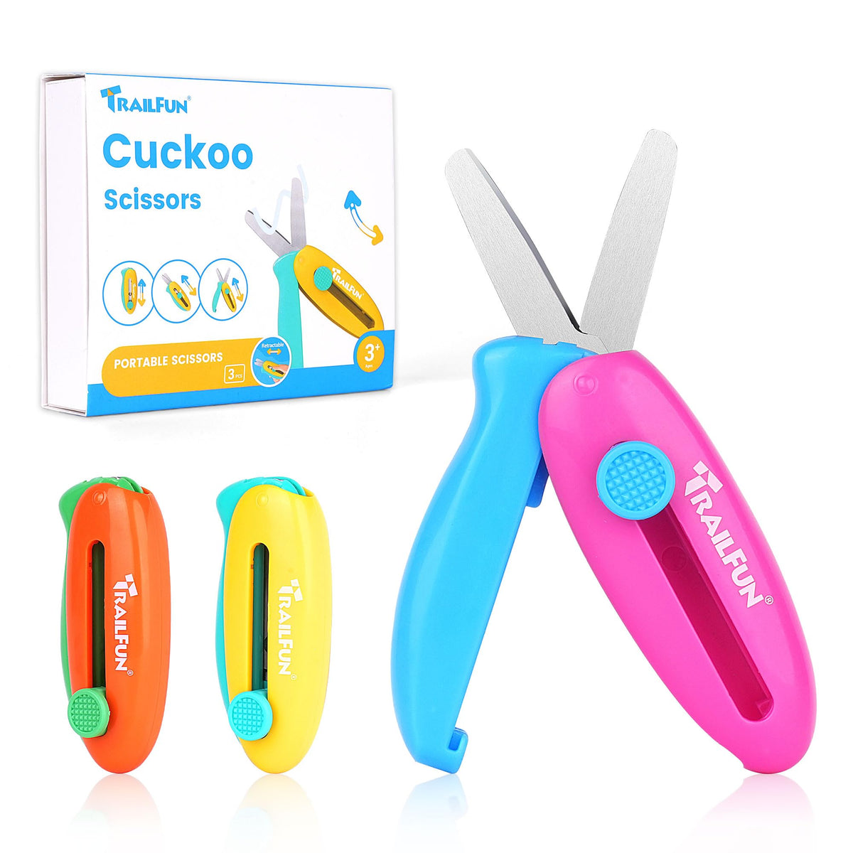 Trailfun Retractable Safety Scissors for Kids – 3 Pack