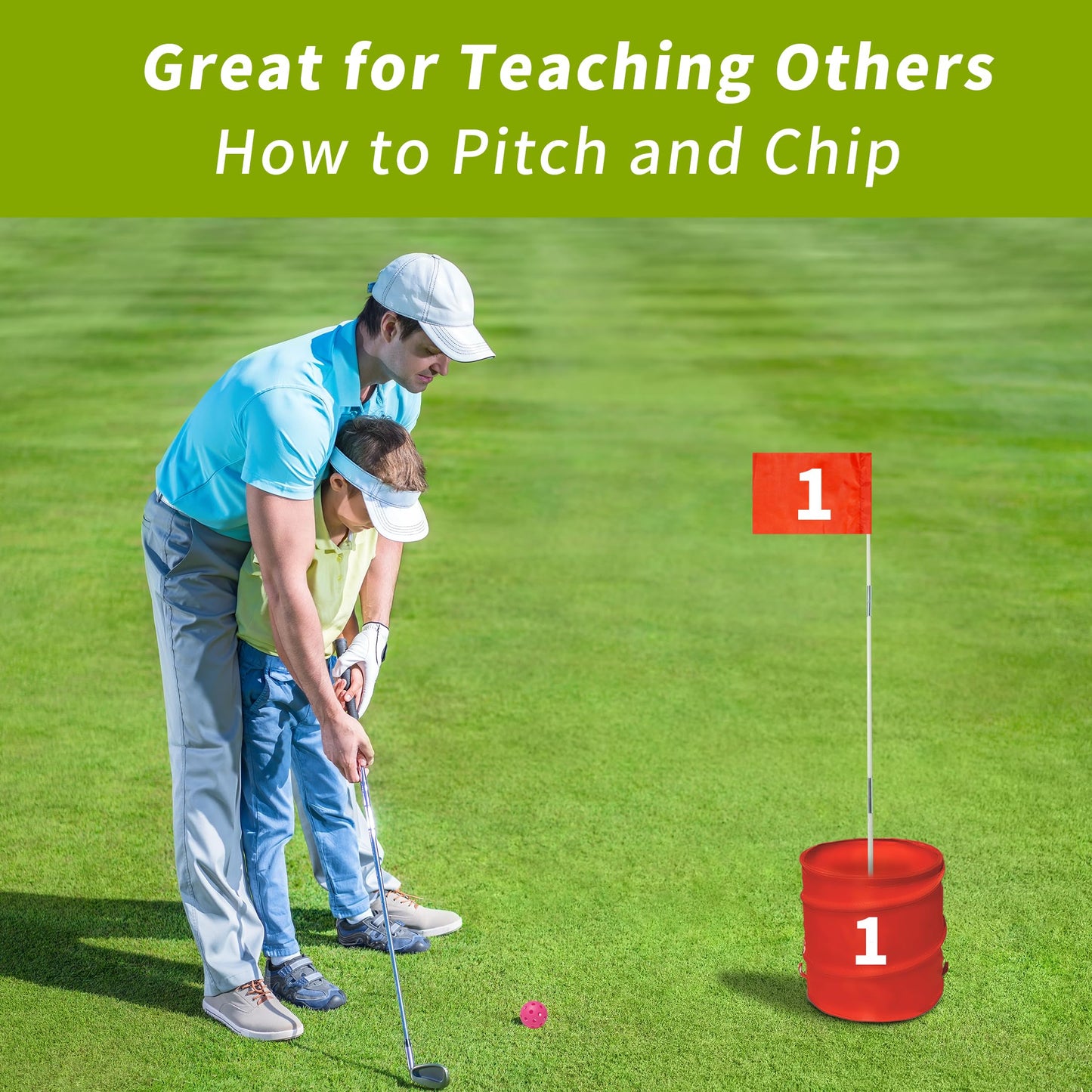 TrailMlix Golf Bucket Yard Game – 6-Hole Course with 2 Clubs, Balls & Flag