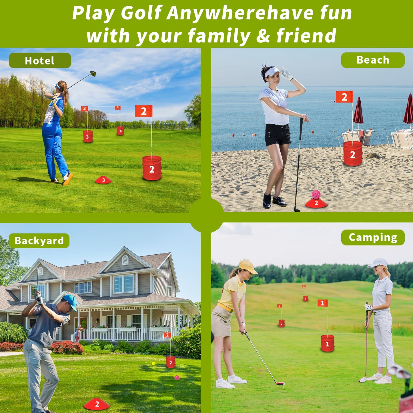 TrailMlix Golf Bucket Yard Game – 6-Hole Course with 2 Clubs, Balls & Flag