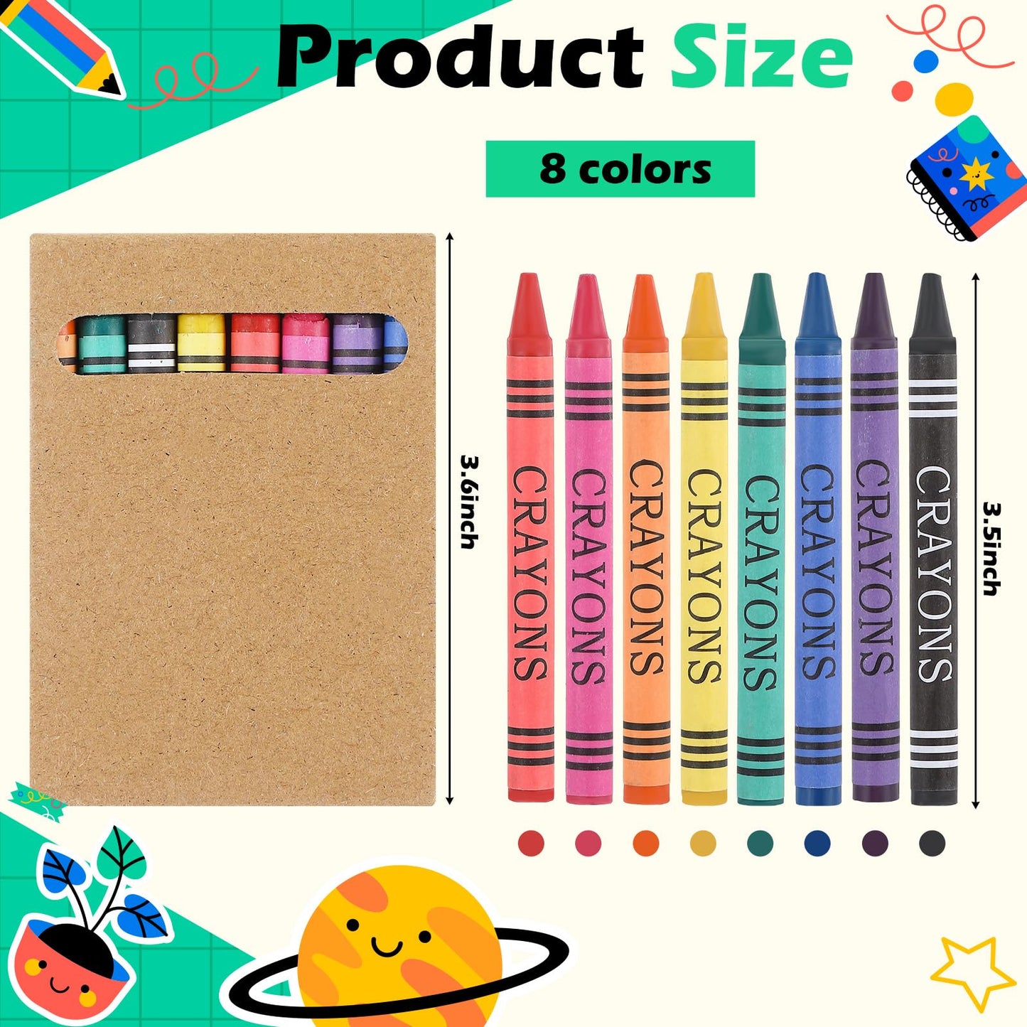 Trandraft 6 Packs Crayons Bulk – 8-Color Mini Wrapped Crayons for Classrooms & Parties