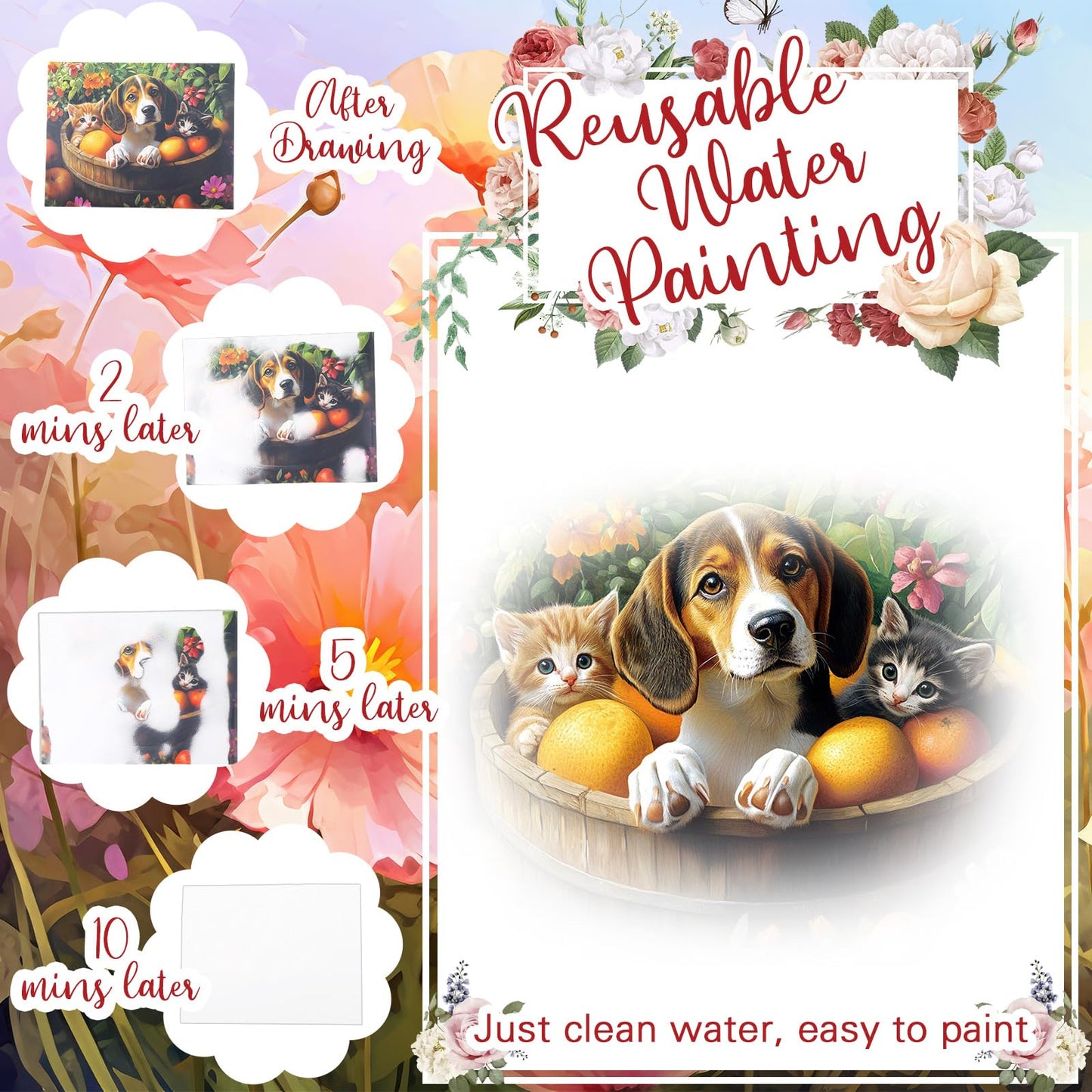 Trandraft 24 Pcs Dementia Water Doodle Coloring Set for Seniors – Reusable Painting Kit