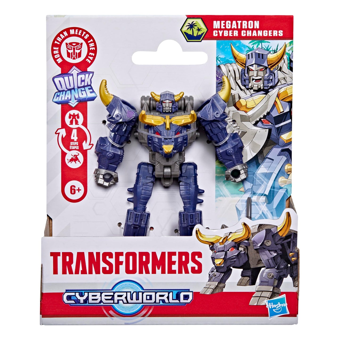 Transformers CYBERWORLD Megatron Cyber Changers 4-Inch Figure | Quick 4-Step Robot-to-Bull Transformation
