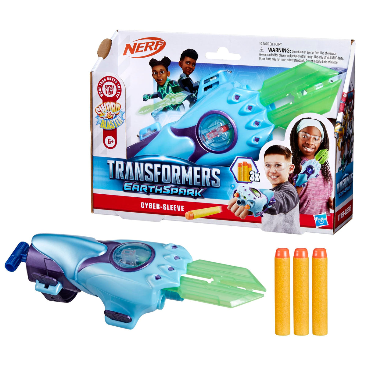 Transformers EarthSpark Cyber-Sleeve Battle Blaster with 3 Nerf Darts & Cyber-Sword | Interactive Toy for Kids 6+