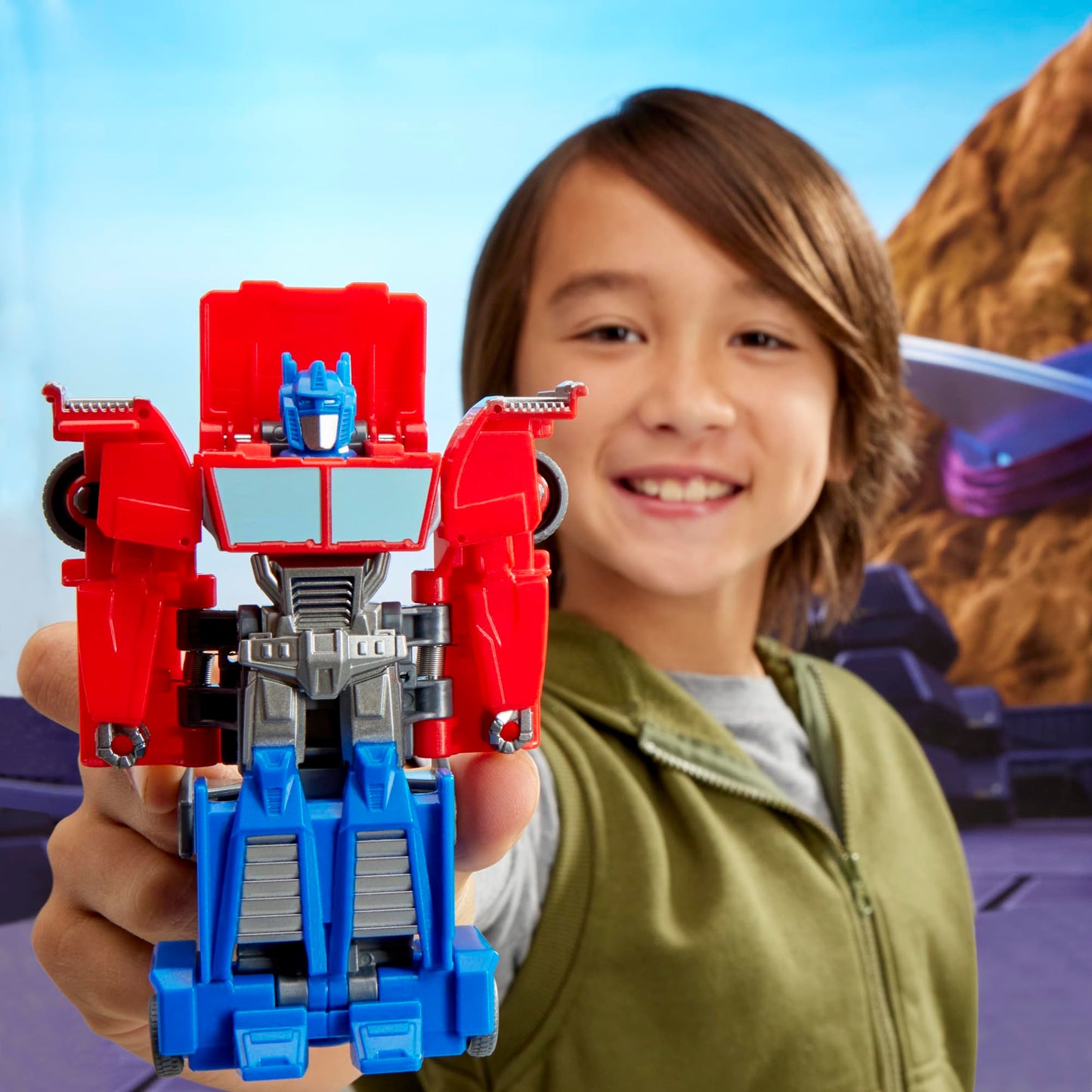 Transformers EarthSpark 1-Step Smash Changers Optimus Prime – 4-Inch Robot Figure
