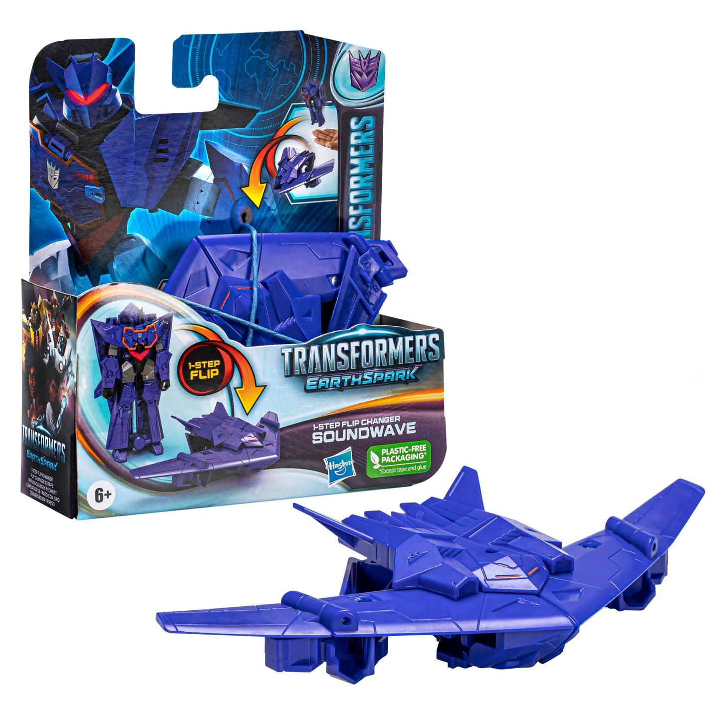 Transformers EarthSpark 1-Step Flip Changer Soundwave Action Figure – 10 cm Robot to Jet